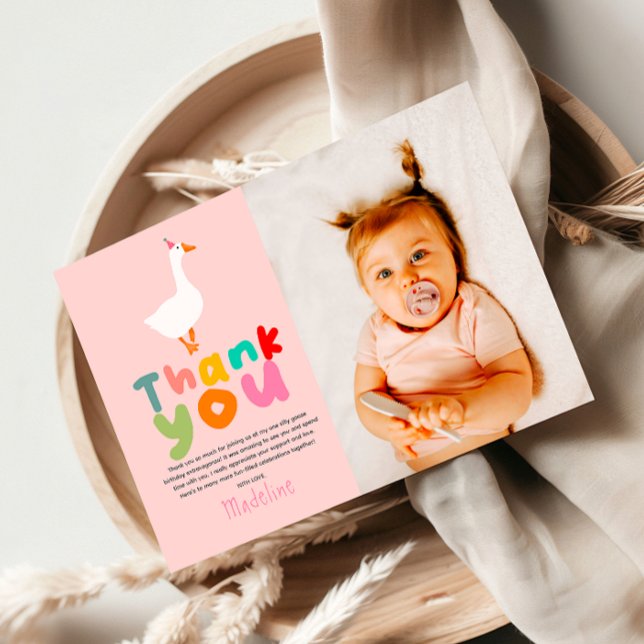Cartão De Agradecimento Foto do 2º aniversário da Girls Two Silly Goose (Criador carregado)