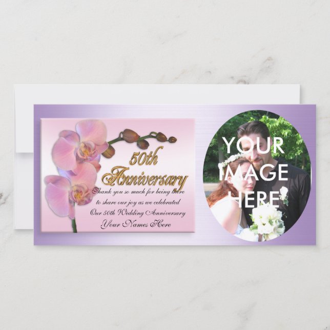 Cartão De Agradecimento Foto do 50º aniversário Obrigado Orquídeas Rosa (Frente)