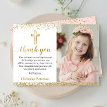 Cartão De Agradecimento Foto do Batismo de Menina Dourada Rosa Elegante<br><div class="desc">Cartões de agradecimentos de Fotografia de Batismo,  Dourada Rosa Elegante</div>