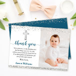 Cartão De Agradecimento Foto do Batismo Elegante Silver Glitter Boy<br><div class="desc">Cartões de agradecimentos de Fotografia de Batismo,  Dourada Rosa Elegante</div>
