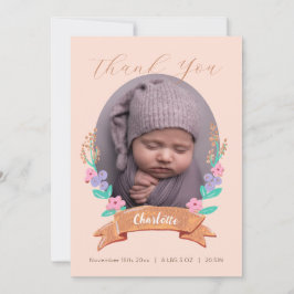 Cartão De Agradecimento Foto do bebê Floral Wreath Graceful Blossoms