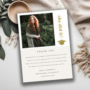 Cartão De Agradecimento Foto do Boné de formatura de Tipografia do Boné El