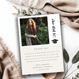 Cartão De Agradecimento Foto do Boné de formatura de Tipografia em Negrito