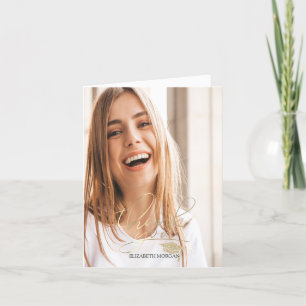 Cartão De Agradecimento Foto do Boné de formatura Glitter Dourado da Calli