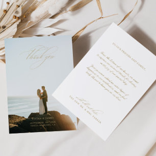 Cartão De Agradecimento Foto do Casal de Casamento Branco Clássico Elegant