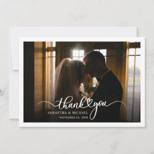 Cartão De Agradecimento Foto do Casal de Casamento de Script Moderno Manus
