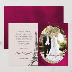 Cartão De Agradecimento Foto do Casal Romântico da Torre Eifel e Rosa