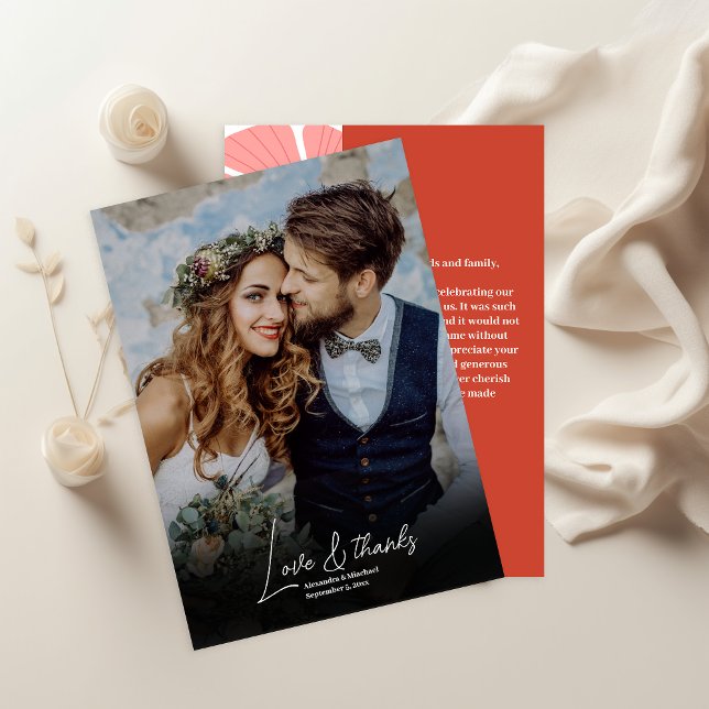 Cartão De Agradecimento Foto do casamento da margarida rosa moderna Groovy (Criador carregado)