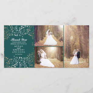 Cartão De Agradecimento Foto do Casamento Dourado de Teal de Respiração do