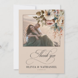Cartão De Agradecimento Foto do Casamento outono Floral Elegante