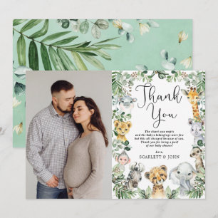 Cartão De Agradecimento Foto do Chá de fraldas Safari Animal Selgle Green