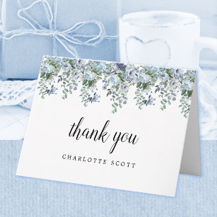 Cartão De Agradecimento Foto do Chá de panela Floral Dusty Blue Rosa