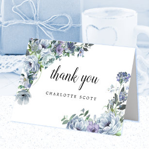 Cartão De Agradecimento Foto do Chá de panela Floral Dusty Blue Rosa