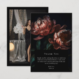 Cartão De Agradecimento Foto do Chá de panela Floral Gótico Preto Escuro