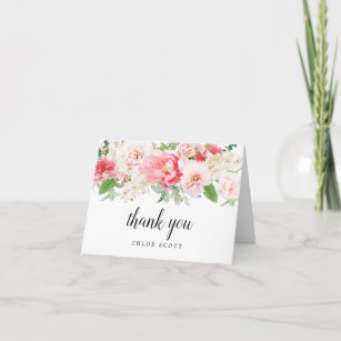 Cartão De Agradecimento Foto do Chá de panela Floral Pink Peony
