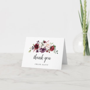 Cartão De Agradecimento Foto do Chá de panela Floral Vermelho Púrpura Cor-