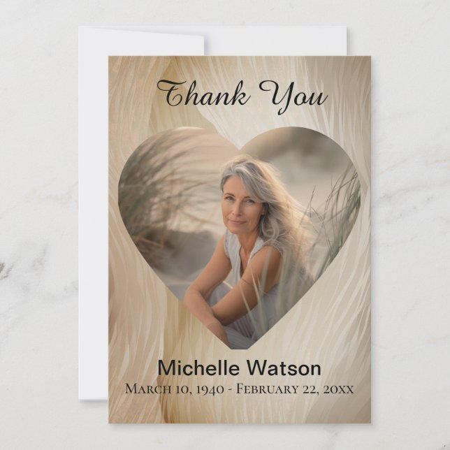Cartão De Agradecimento Foto do Coração Funeral Elegante Dourada Obrigado (Frente)