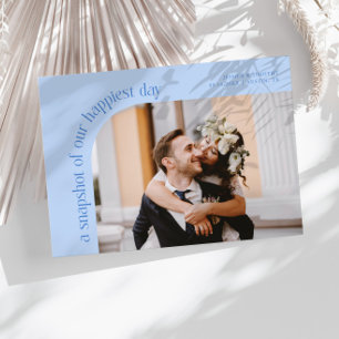 Cartão De Agradecimento Foto do Dia Mais Feliz Casamento Azul Gelado