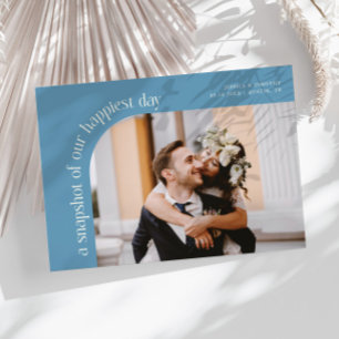 Cartão De Agradecimento Foto do Dia Mais Feliz em Jeans Azul Casamento