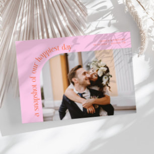 Cartão De Agradecimento Foto do Dia Mais Feliz Laranja Rosa Casamento