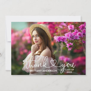 Cartão De Agradecimento Foto do Formando Coração de Script de Caligrafia M