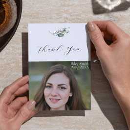 Cartão De Agradecimento Foto do Funeral da Ramificação de Aquarela Elegant