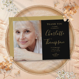 Cartão De Agradecimento Foto do Funeral Memorial do Script Dourado Elegant