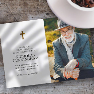 Cartão De Agradecimento Foto do Funeral Memorial Moderno e Cruzada Simples