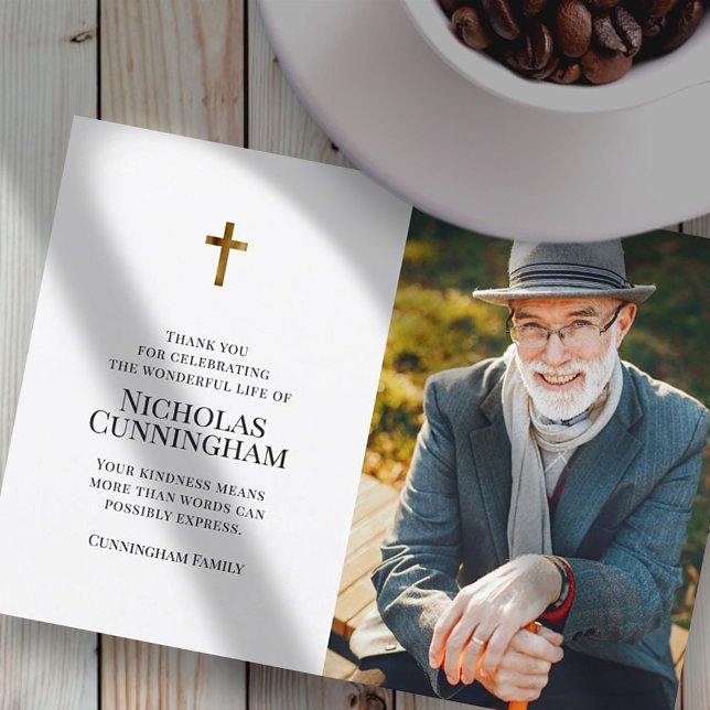 Cartão De Agradecimento Foto do Funeral Memorial Moderno e Cruzada Simples (Criador carregado)