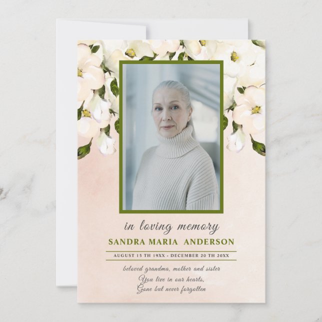 Cartão De Agradecimento Foto do Memorial Funeral Rosa Rosa Floral (Frente)