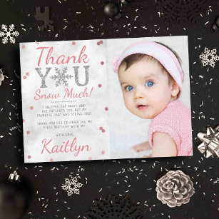 Cartão De Agradecimento Foto do primeiro aniversario de inverno Snowflake