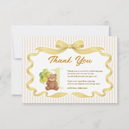 Cartão De Agradecimento Foto do Primeiro Aniversário do Beary com Faixa de