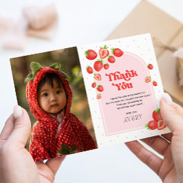 Cartão De Agradecimento Foto do Primeiro Aniversário do Red Strawberry Ber
