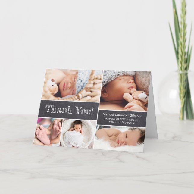 Cartão De Agradecimento Foto do quadro.Collage Chá do Baby Boy Obrigado (Frente)