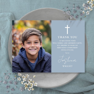 Cartão De Agradecimento Foto do Script Azul Dusty Primeira Comunhão Sagrad