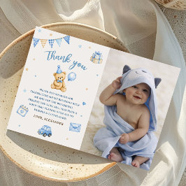 Cartão De Agradecimento Foto do Urso no 1º Aniversário com Balão Azul