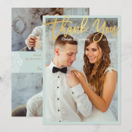 Cartão De Agradecimento Foto Dourada Do Script Chic Bright Mint Faux Obrig