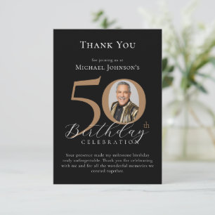 Cartão De Agradecimento Foto Dourada e simples Elegante 50º Aniversário