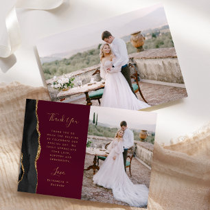 Cartão De Agradecimento Foto: Dourado Casamento de Borgonha com Script de