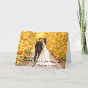 Cartão De Agradecimento Foto Elegante Bela Caligrafia Dobra De Casamento