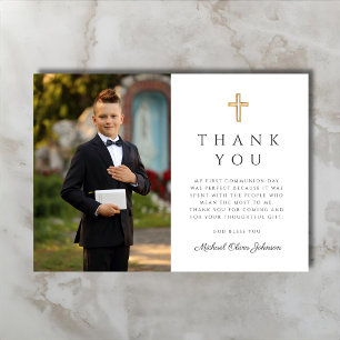 Cartão De Agradecimento Foto Elegante Cross First Communion Boy