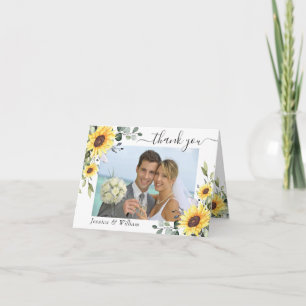 Cartão De Agradecimento FOTO Elegante Eucalyptus Sunflower Greenery