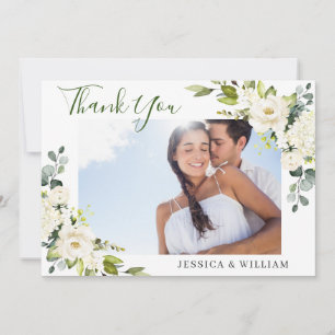 Cartão De Agradecimento FOTO Elegante Eucalyptus White Roses Floral