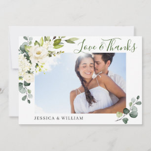 Cartão De Agradecimento FOTO Elegante Eucalyptus White Roses Floral