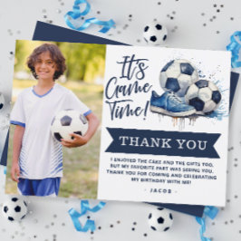 Cartão De Agradecimento Foto em aquarela de futebol azul marinho para cria