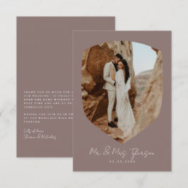 Cartão De Agradecimento Foto emoldurada elegante manuscrita Casamento Bege