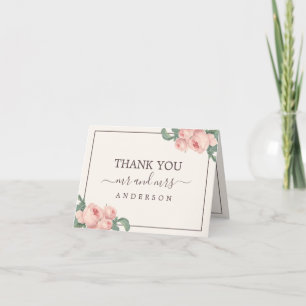 Cartão De Agradecimento Foto Esbranquiçada Rosa Rosa Vintage Chic