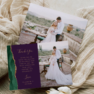 Cartão De Agradecimento Foto Esmeralda Verde Ouro Ágata Roxo Casamento