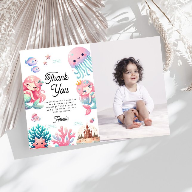 Cartão De Agradecimento Foto Festa de Aniversário Infantil Sereias Debaixo (Criador carregado)