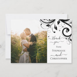 Cartão De Agradecimento Foto Festiva Negra e Branca - Obrigado